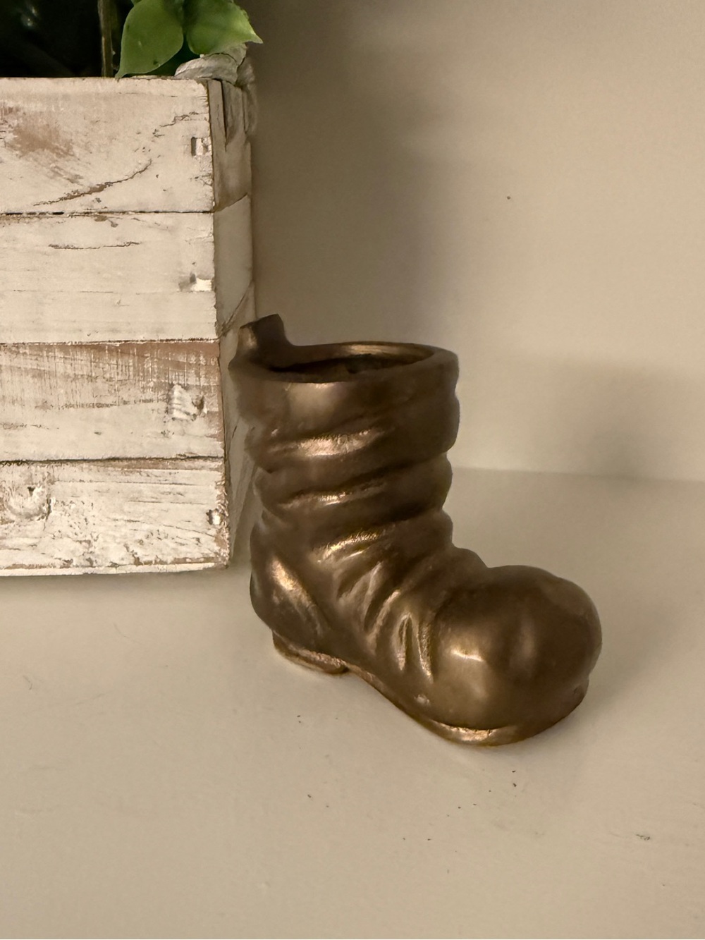Vintage Solid Brass Santa Boot Toothpick Holder Christmas Holiday Decor Brass